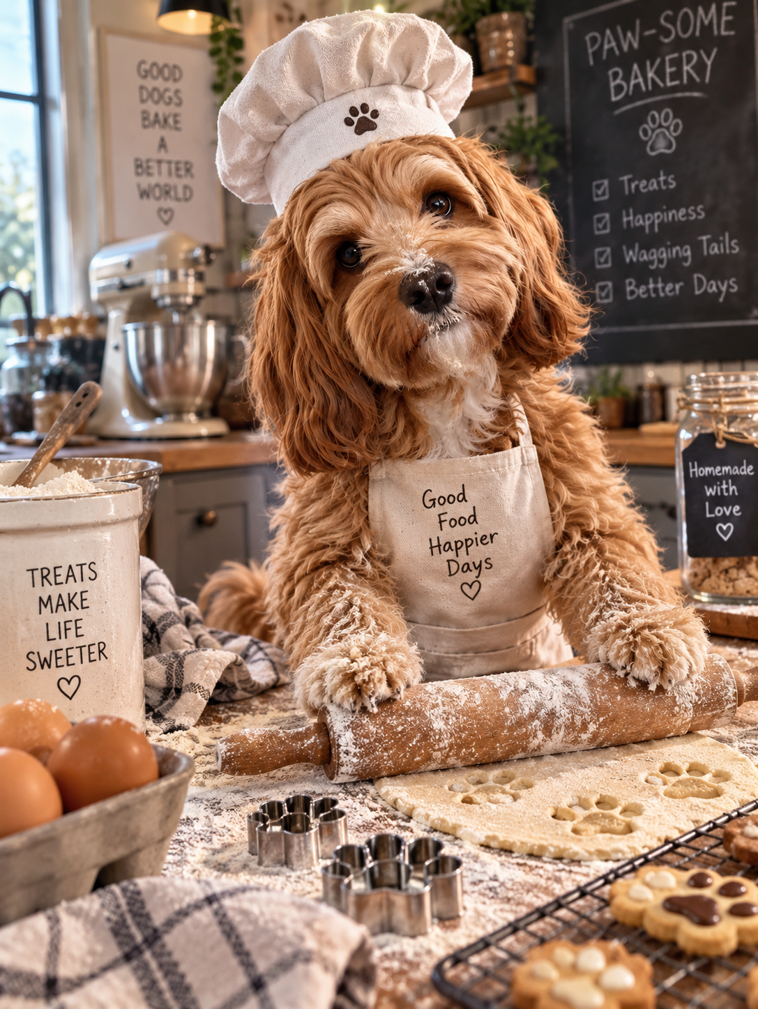 Cockapoo som bagare i ett bageri