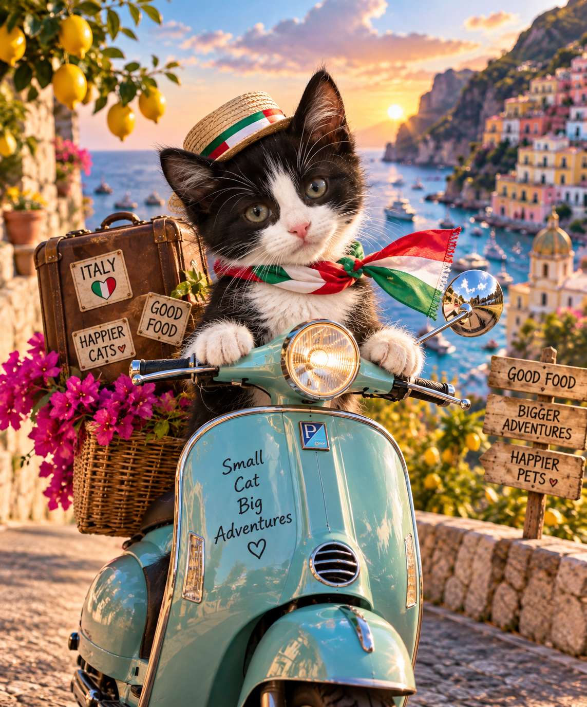 Kattunge på Vespa i Italien